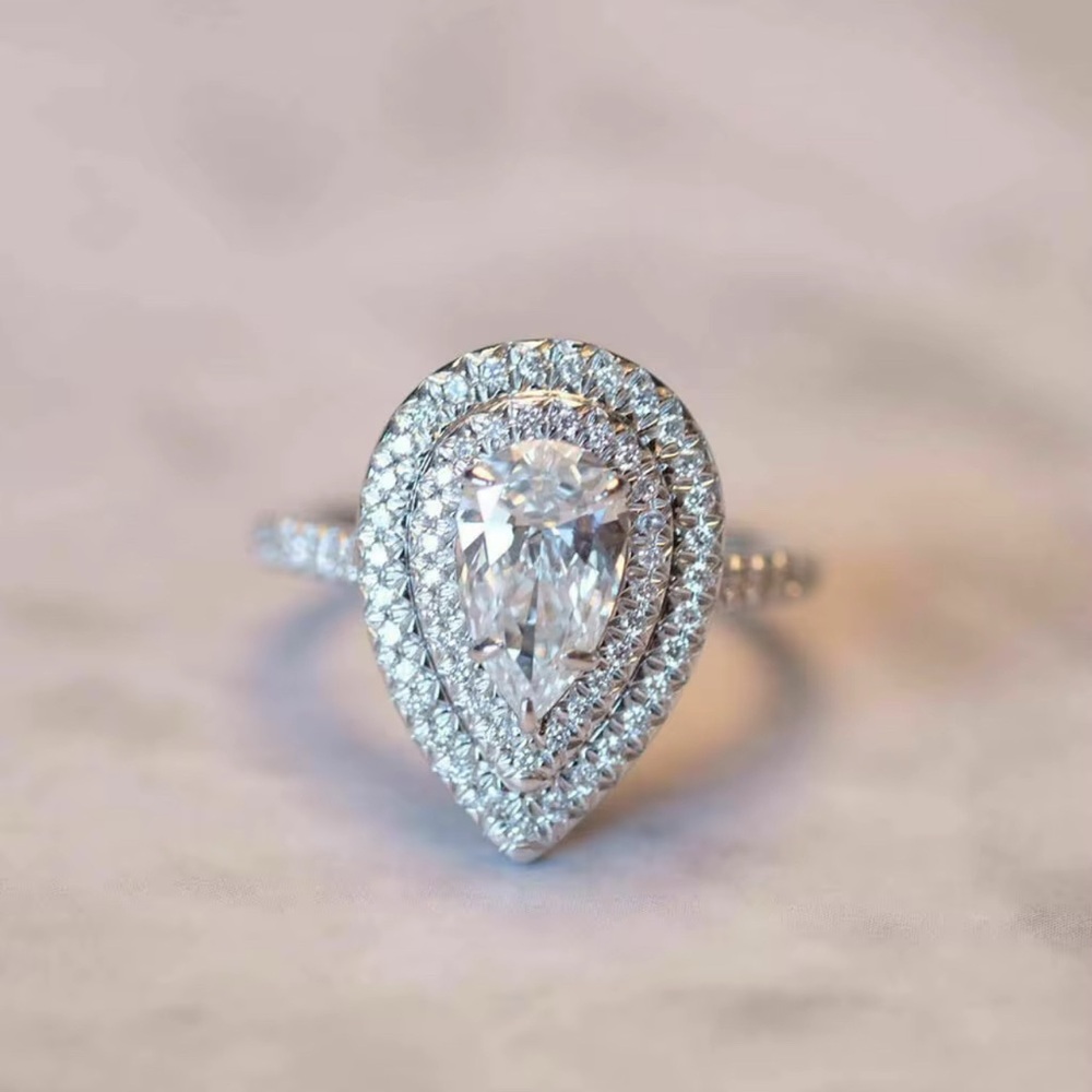 925 Sterling Silver Waterdrop Diamond Cubic Zirconia Ring